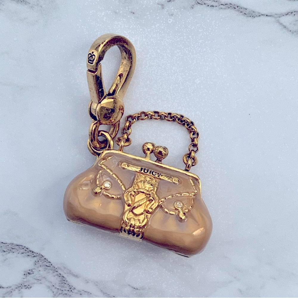 Juicy Couture 2008 Pink Mauve Gold Status Bag Bracelet Charm Opens